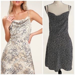 J.O.A Black & White Midi Cowl Neck Slip Dress